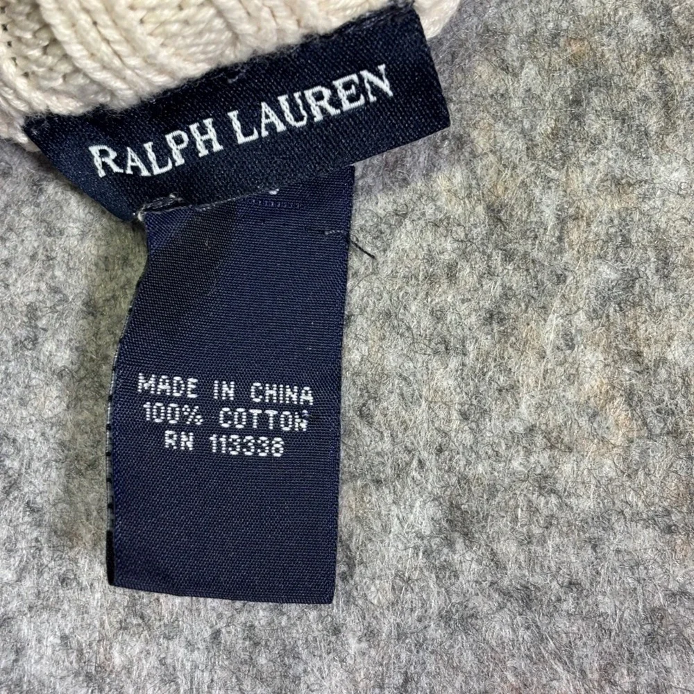 VTG Ralph Lauren Cable Knit Mittens Gloves Cream Navy Logo‎ Cotton Toddler Kids